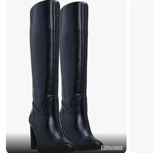 Vince Camuto Evangee knee high heeled black leather boots